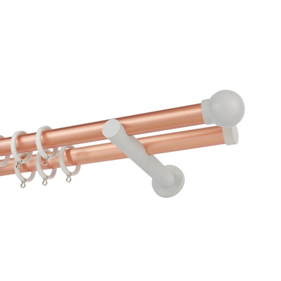 Διπλό Κουρτινόξυλο Φ25 Α0058 Χαλκός Ματ / Λευκό