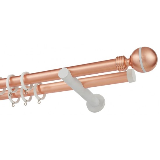 Διπλό Κουρτινόξυλο Φ25 Α0079 Χαλκός Ματ / Λευκό