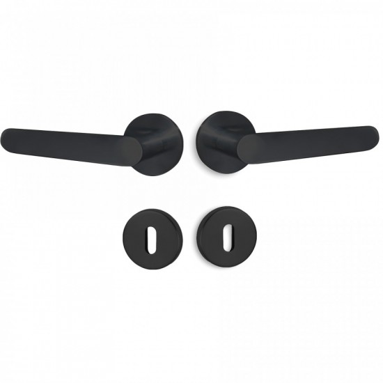 Πόμολα Πόρτας Χειρολαβή με Ροζέτα C1855 Μαύρο Ματ