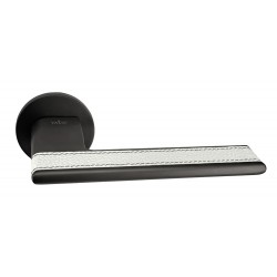 Πόμολα Πόρτας με Ροζέτα - ZB Yalis 4826 - Σατινέ Μαύρο Νίκελ / Λευκό Δέρμα