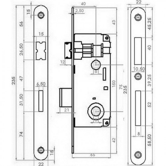 Κλειδαριά AGB Νίκελ  για Εσωτερικές Πόρτες WC 40Χ75