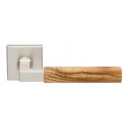 Πόμολο πόρτας με ροζέτα και ξύλινη χειρολαβή 2284 Νίκελ Ματ